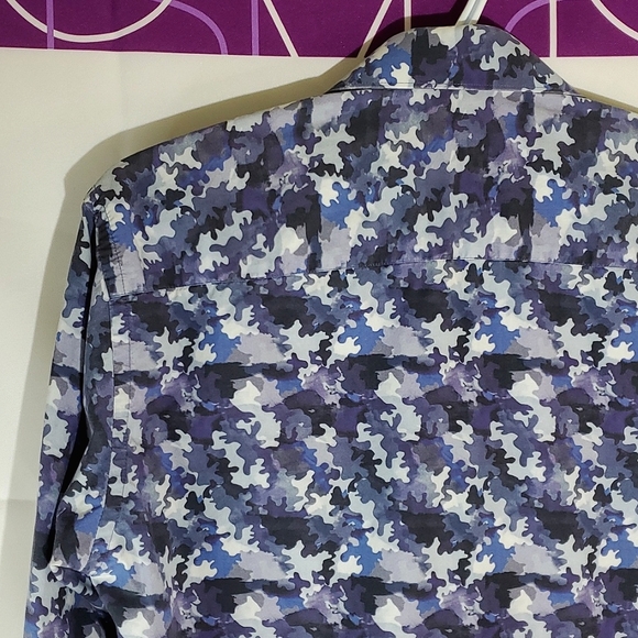 Jared Lang Men's/Unisex Blue Camo Button-Up Long Sleeve Dress Shirt - Size S/2 - Picture 9 of 12
